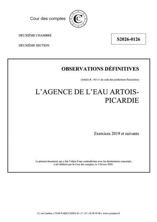 [Publication] Rapport de la Cour des comptes sur l'Agence de l’eau Artois-Picardie