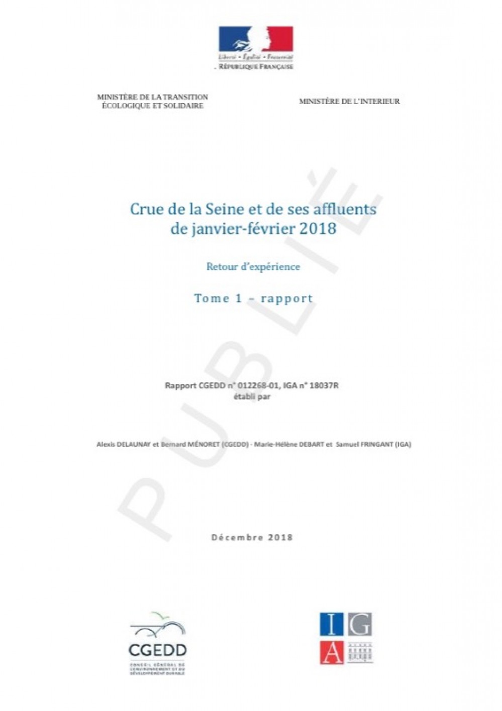 [Publication] Crue de la Seine et de ses affluents de janvier-février 2018 - Retour d’expérience - CGEDD