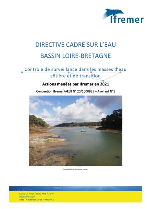 [Publication] Directive Cadre sur l'Eau,  Bassin Loire-Bretagne : Contrôle de surveillance dans les masses d'eau côtière et de transition - Actions menées par Ifremer en 2021