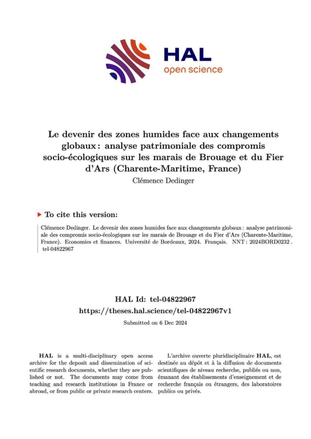 [Publication] Le devenir des zones humides face aux changements globaux : analyse patrimoniale des compromis socio-écologiques sur les marais de Brouage et du Fier d'Ars