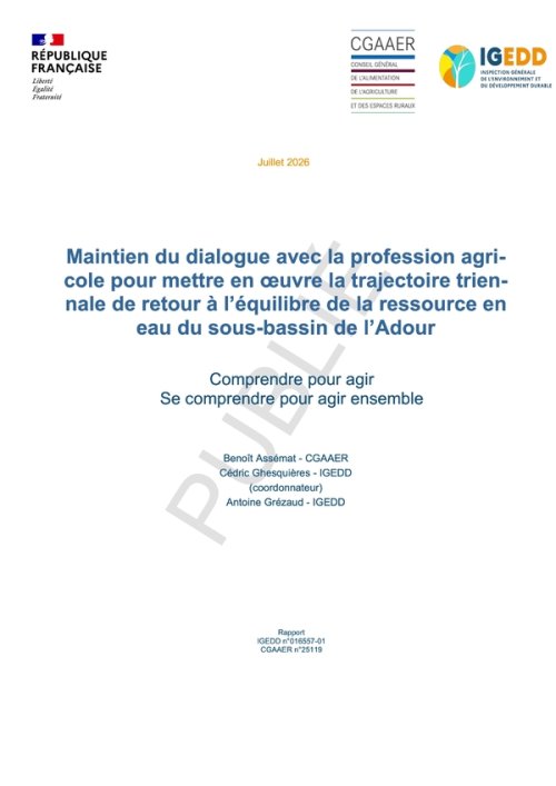Maintien du dialogue avec la profession agricole pour mettre en oeuvre la trajectoire triennale de retour à l'équilibre de la ressource en eau du sous-bassin de l'Adour