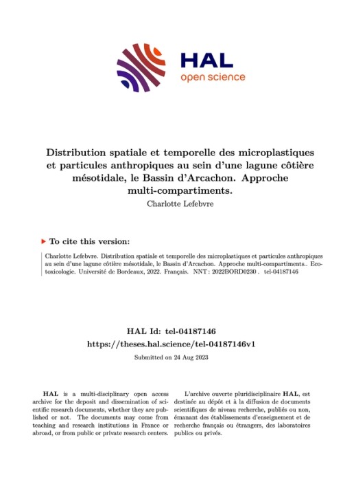 [Publication] Distribution spatiale et temporelle des microplastiques et particules anthropiques au sein d'une lagune côtière mésotidale, le Bassin d'Arcachon - Approche multi-compartiments