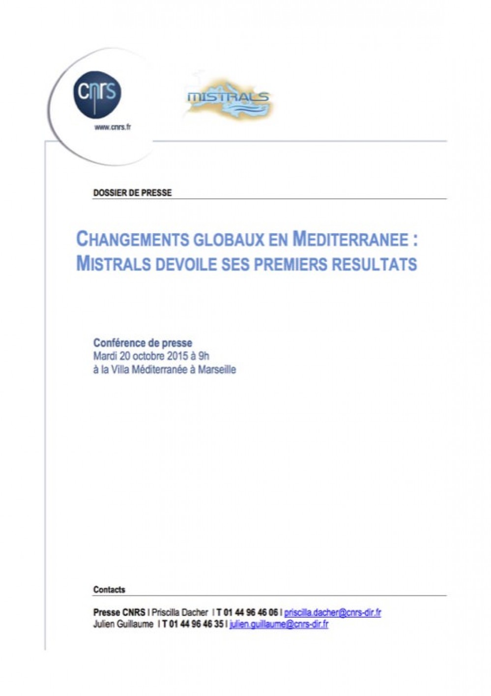[Publication] Changements globaux en Méditerranée : Mistrals dévoile ses premiers résultats