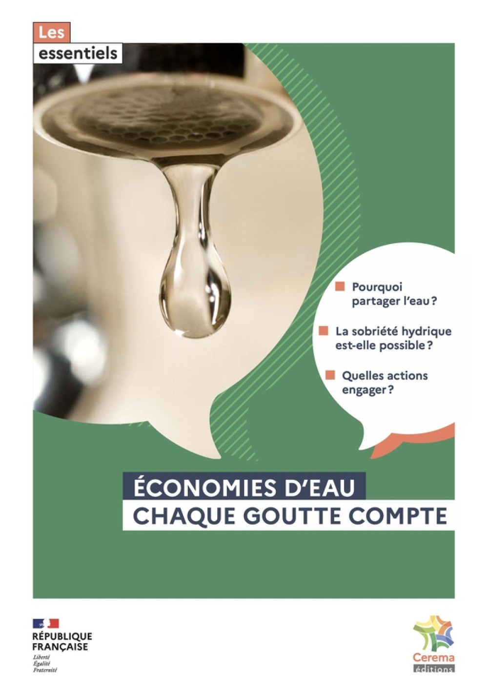 [Publication] Economies d'eau, chaque goutte compte : un Essentiel du Cerema pour agir en faveur de la sobriété hydrique dans les territoires