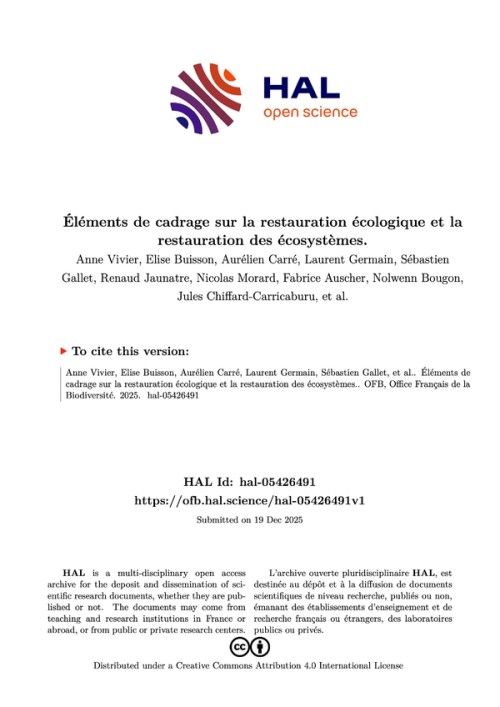 [Publication] Éléments de cadrage sur la restauration écologique et la restauration des écosystèmes