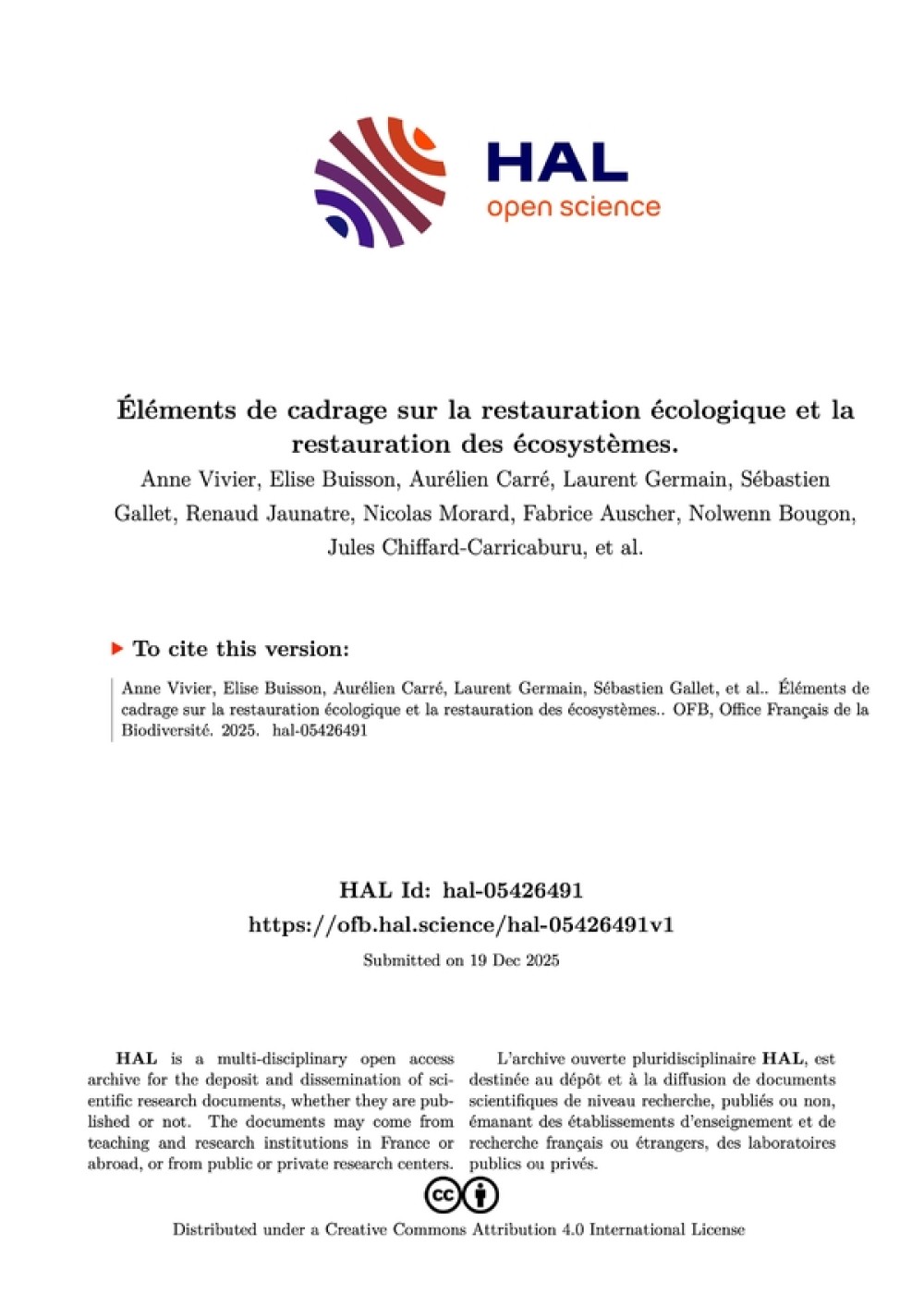 [Publication] Éléments de cadrage sur la restauration écologique et la restauration des écosystèmes