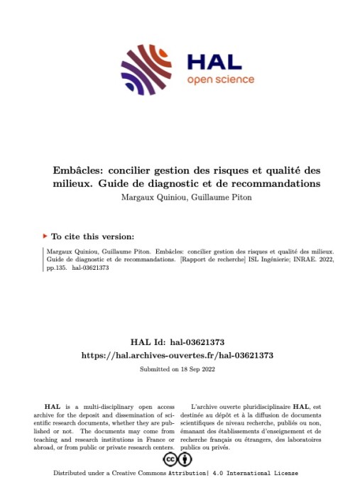 [Publication] Embâcles : concilier gestion des risques et qualité des milieux - Guide de diagnostic et de recommandations