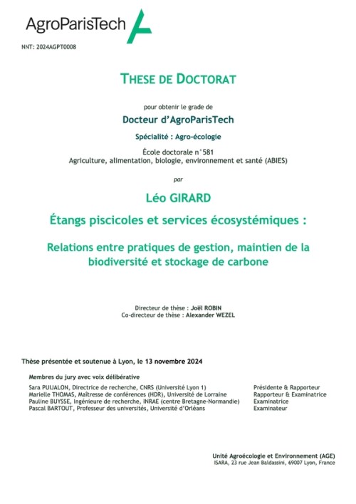 [Publication] Thèse - Étangs piscicoles et services écosystémiques : Relations entre pratiques de gestion, maintien de la biodiversité et stockage de carbone