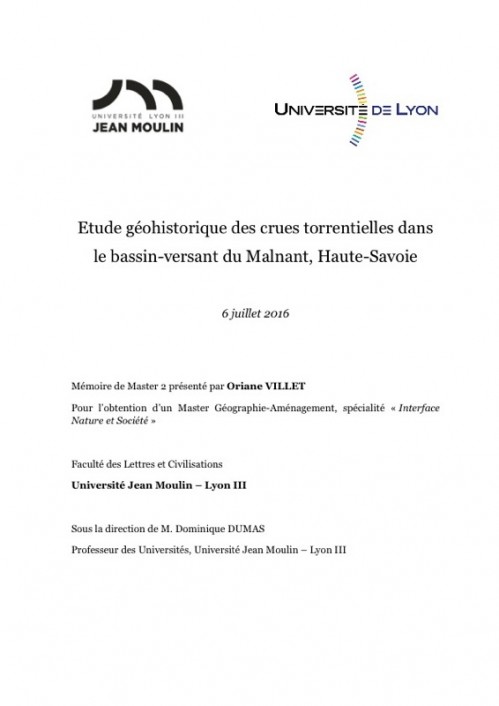 [Publication] Etude géohistorique des crues torrentielles dans le bassin-versant du Malnant, Haute-Savoie