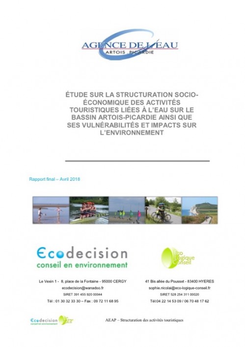 [Publication] Etude sur la structuration socio-économique des activités touristiques liées à l'eau sur le bassin Artois-Picardie ainsi que ses vulnérabilités et impacts sur l'environnement