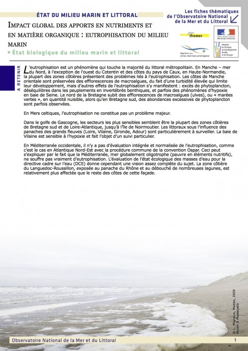 [Publication] Impact global des apports en nutriments et en matière organique : eutrophisation du milieu marin - l'observatoire de l'eau en Bretagne