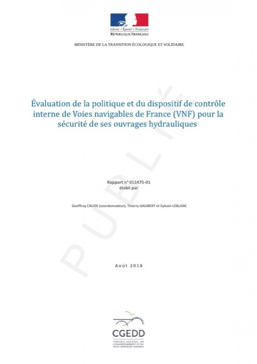 [Publication] Évaluation de la politique et du dispositif de contrôle interne de Voies navigables de France (VNF) pour la sécurité de ses ouvrages hydrauliques - CGEDD