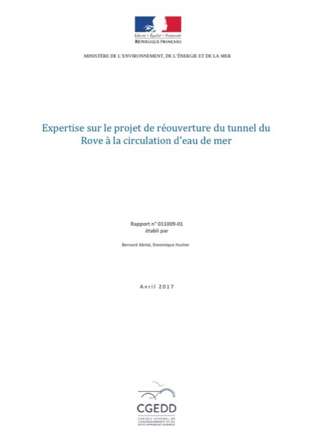 [Publication] Expertise sur le projet de réouverture du tunnel du Rove à la circulation d'eau de mer - CGEDD