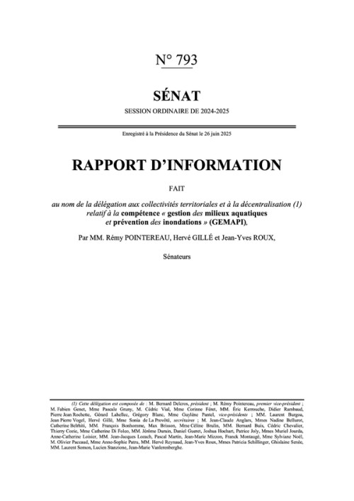 [Publication] Pour l'efficacité de la GEMAPI : des territoires solidaires - Sénat