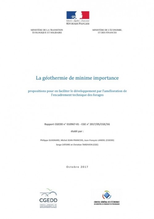 [Publication] La géothermie de minime importance - Propositions pour en faciliter le développement par l'amélioration de l'encadrement technique des forages