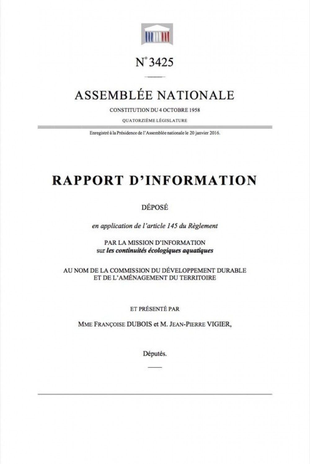 [Publication] Rapport d'information sur les continuités écologiques aquatiques