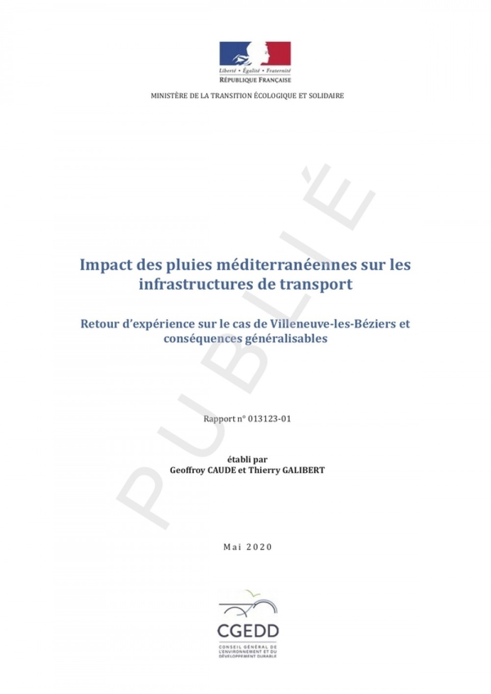 [Publication] Impact des pluies méditerranéennes sur les infrastructures de transport - Retour d’expérience sur le cas de Villeneuve-lès-Béziers et conséquences généralisables - CGEDD