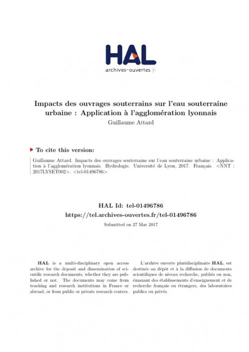 [Publication] Thèse - Impacts des ouvrages souterrains sur l'eau souterraine urbaine : application à l'agglomération lyonnaise