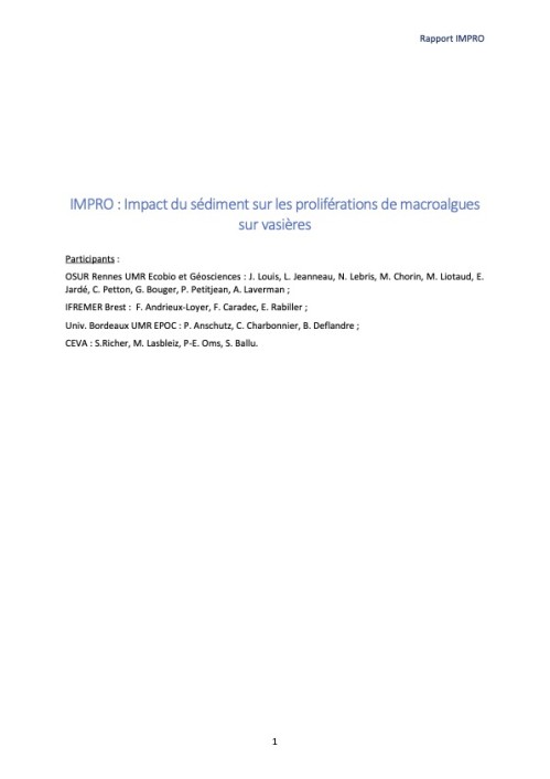 [Publication] IMPRO : Impact du sédiment sur les proliférations de macroalgues sur vasières