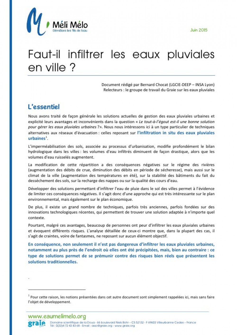 [Publication] Faut-il infiltrer les eaux pluviales en ville ? - Graie
