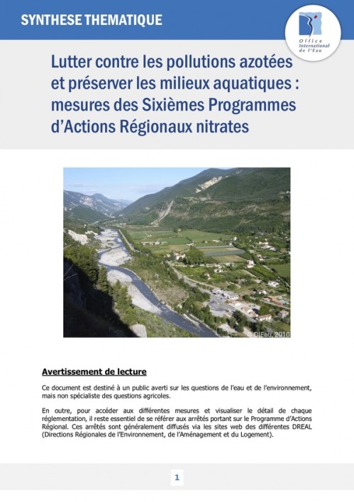 [Publication] Lutter contre les pollutions azotées et préserver les milieux aquatiques : mesures des Sixièmes Programmes d’Actions Régionaux nitrates - OIEau