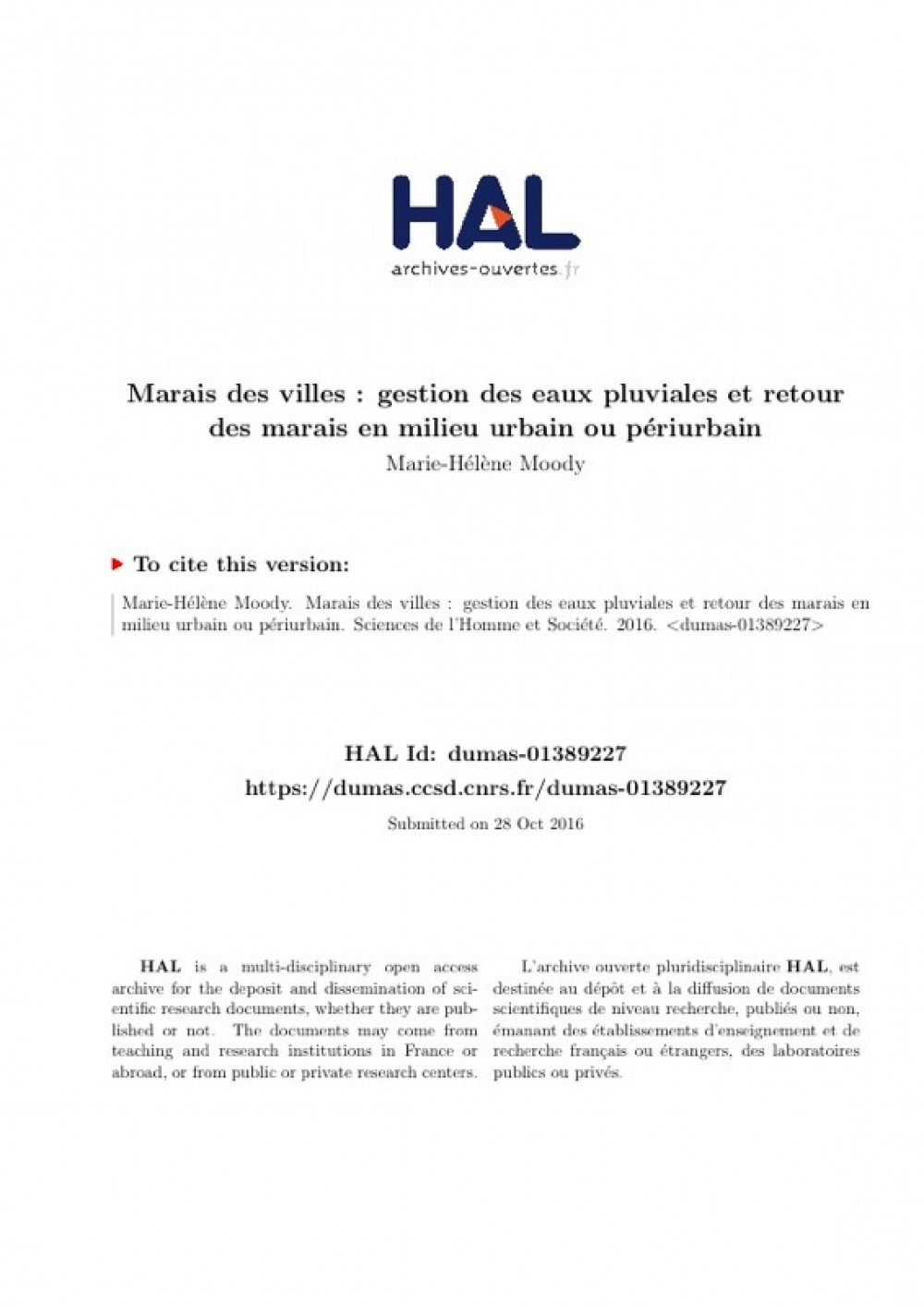 [Publication] Marais des villes : gestion des eaux pluviales et retour des marais en milieu urbain ou périurbain