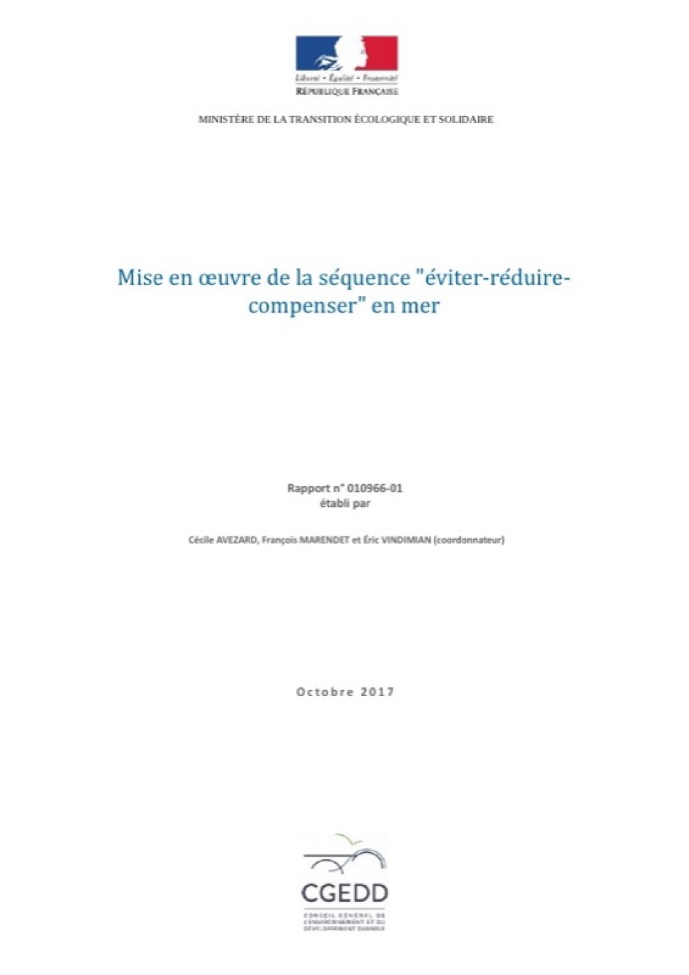 [Publication] Mise en œuvre de la séquence « éviter-réduire-compenser » en mer - CGEDD