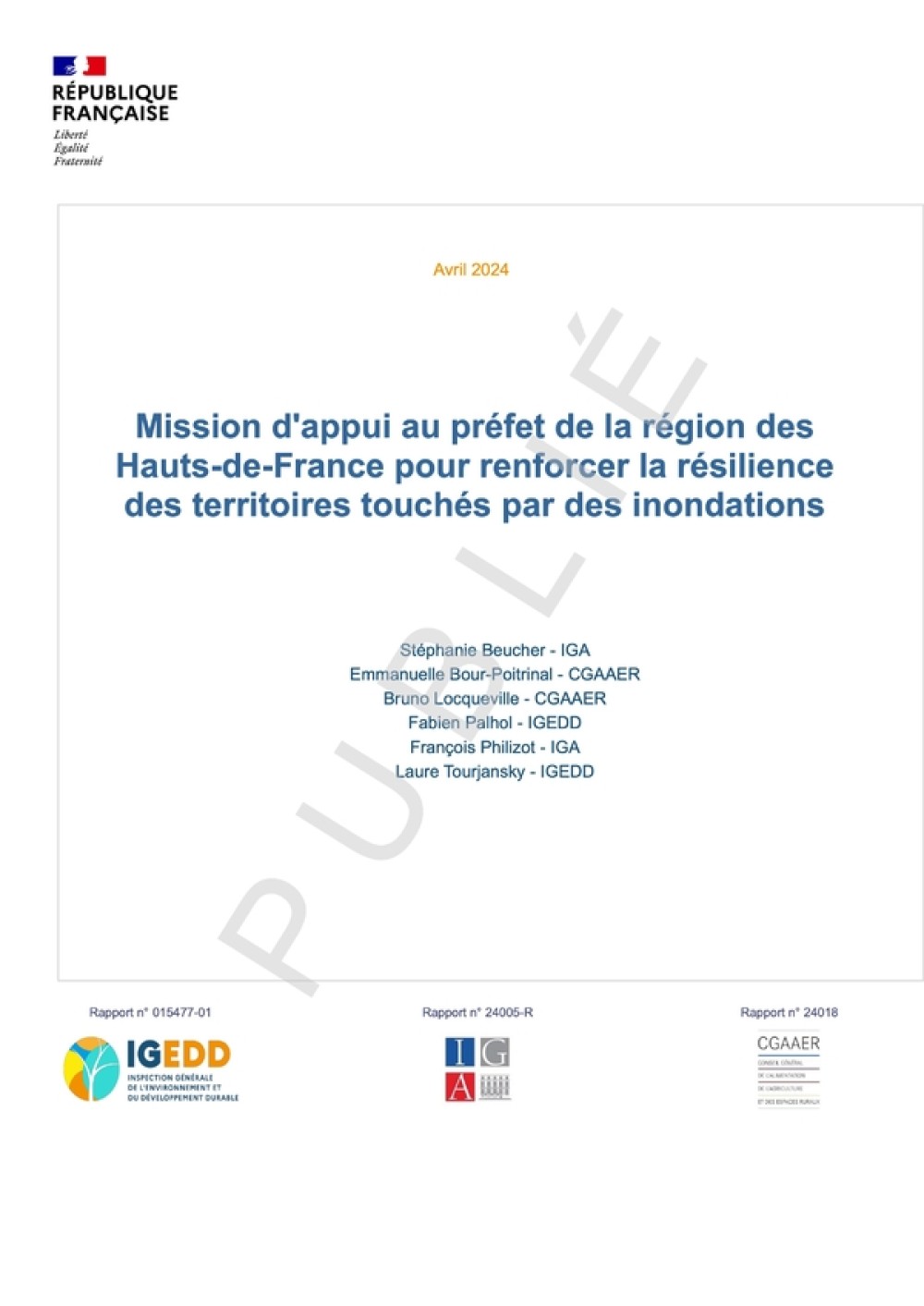 [Publication] Mission d'appui au préfet de la région des Hauts-de-France pour renforcer la résilience des territoires touchés par des inondations