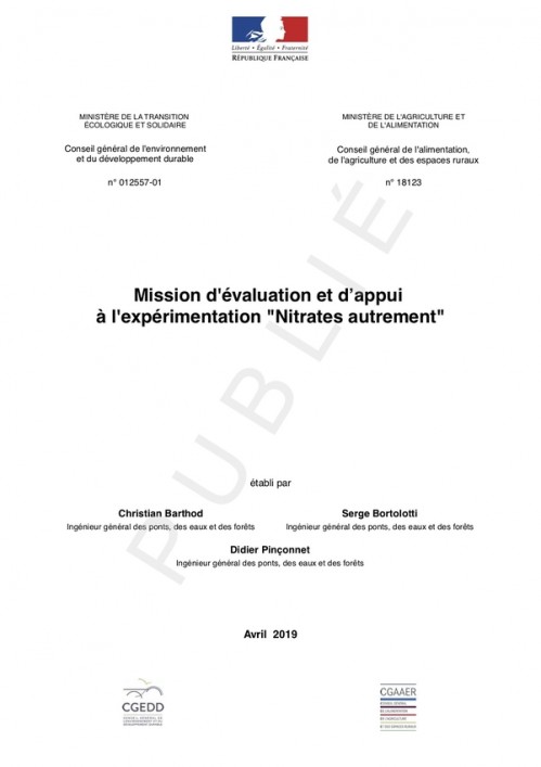 [Publication] Mission d'évaluation et d’appui à l'expérimentation « Nitrates autrement » - CGEDD