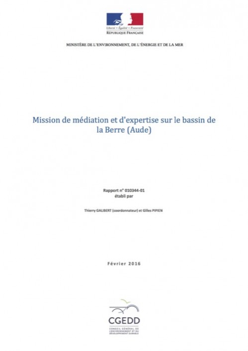 [Publication] Mission de médiation et d’expertise sur le bassin de la Berre (Aude) - CGEDD