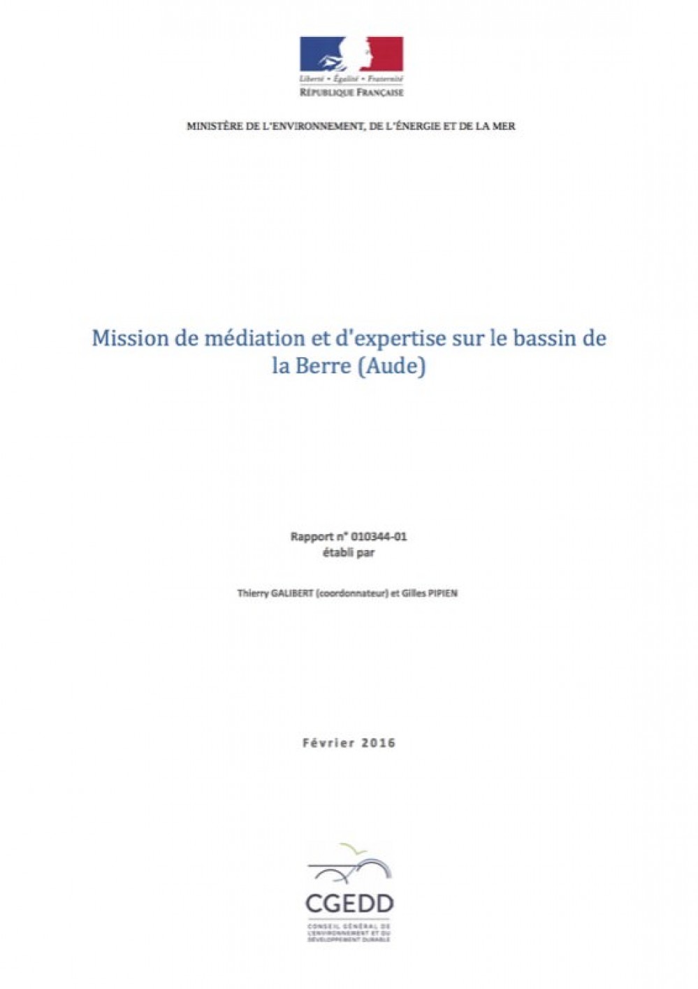 [Publication] Mission de médiation et d’expertise sur le bassin de la Berre (Aude) - CGEDD