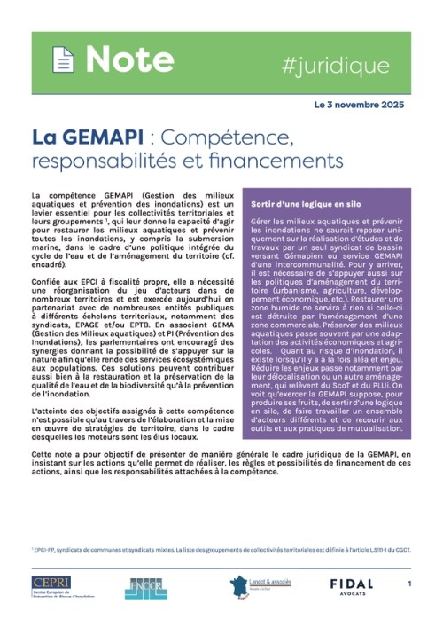 [Publication] GEMAPI : compétence, responsabilités et financements