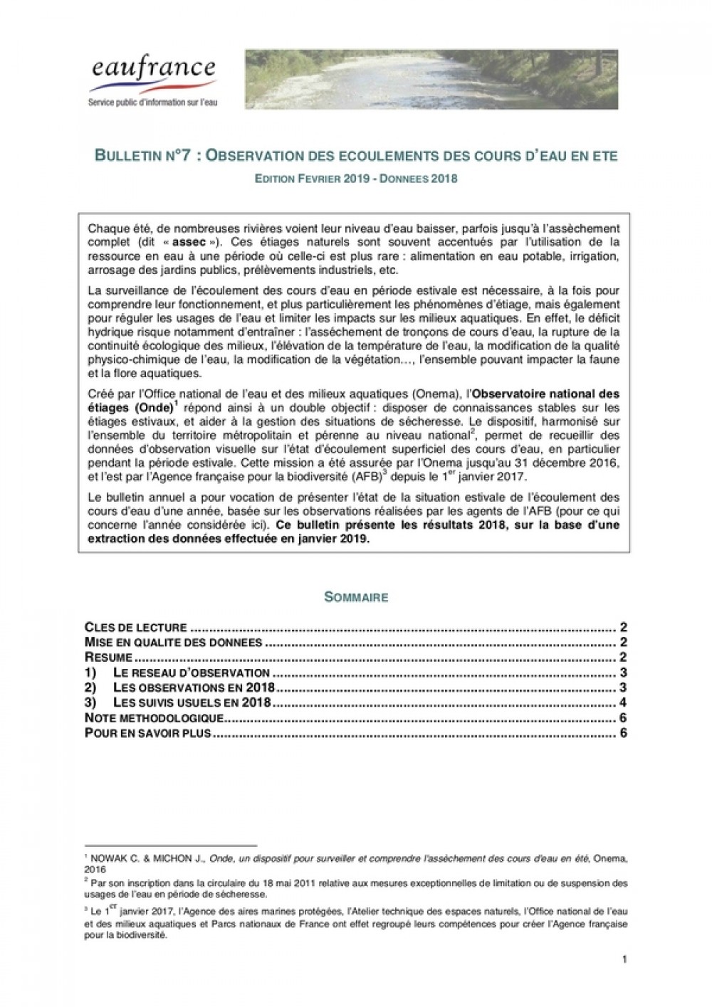 [Publication] Observation des écoulements des cours d’eau en été (données 2018) - Eaufrance