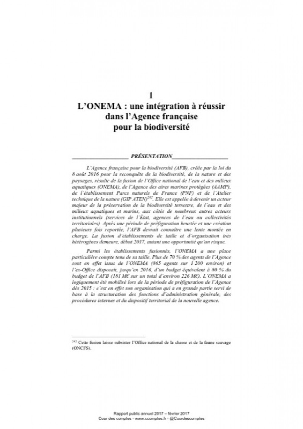 [Publication] L’ONEMA : une intégration à réussir dans l’Agence française pour la biodiversité - Cour des comptes