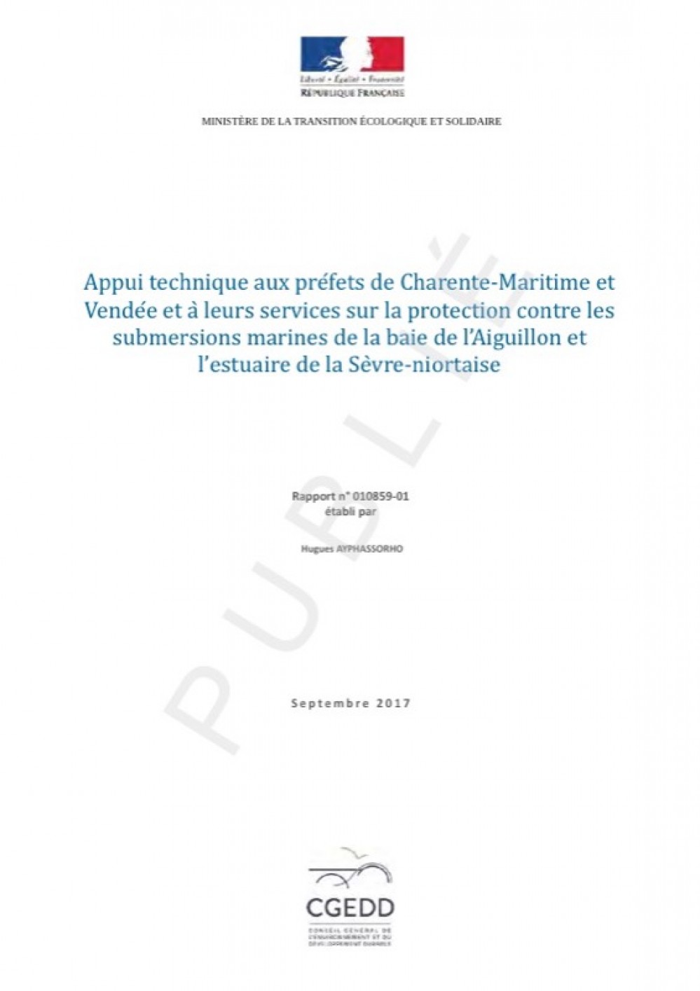 [Publication] Appui technique aux préfets de Charente-Maritime et Vendée et à leurs services sur la protection contre les submersions marines de la baie de l'Aiguillon et l'estuaire de la Sèvre-niortaise