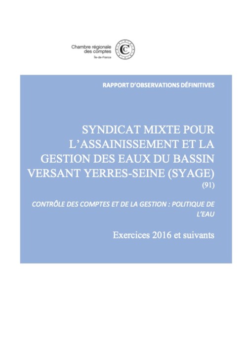 [Publication] Syndicat mixte pour l’assainissement et la gestion des eaux du bassin versant de l’Yerres-Seine (Syage) - Cour des comptes