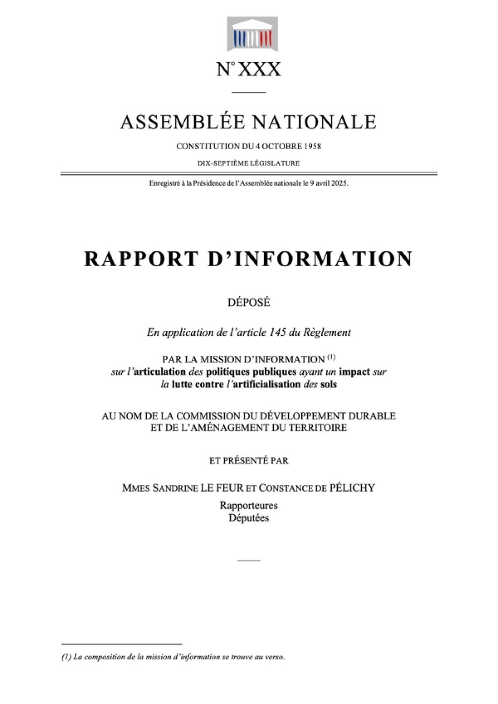 [Publication] Rapport d'information sur l’articulation des politiques publiques ayant un impact sur la lutte contre l’artificialisation des sols