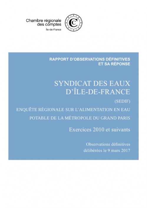 [Publication] Enquête régionale sur l'alimentation en eau potable de la métropole du Grand Paris - Cour des comptes