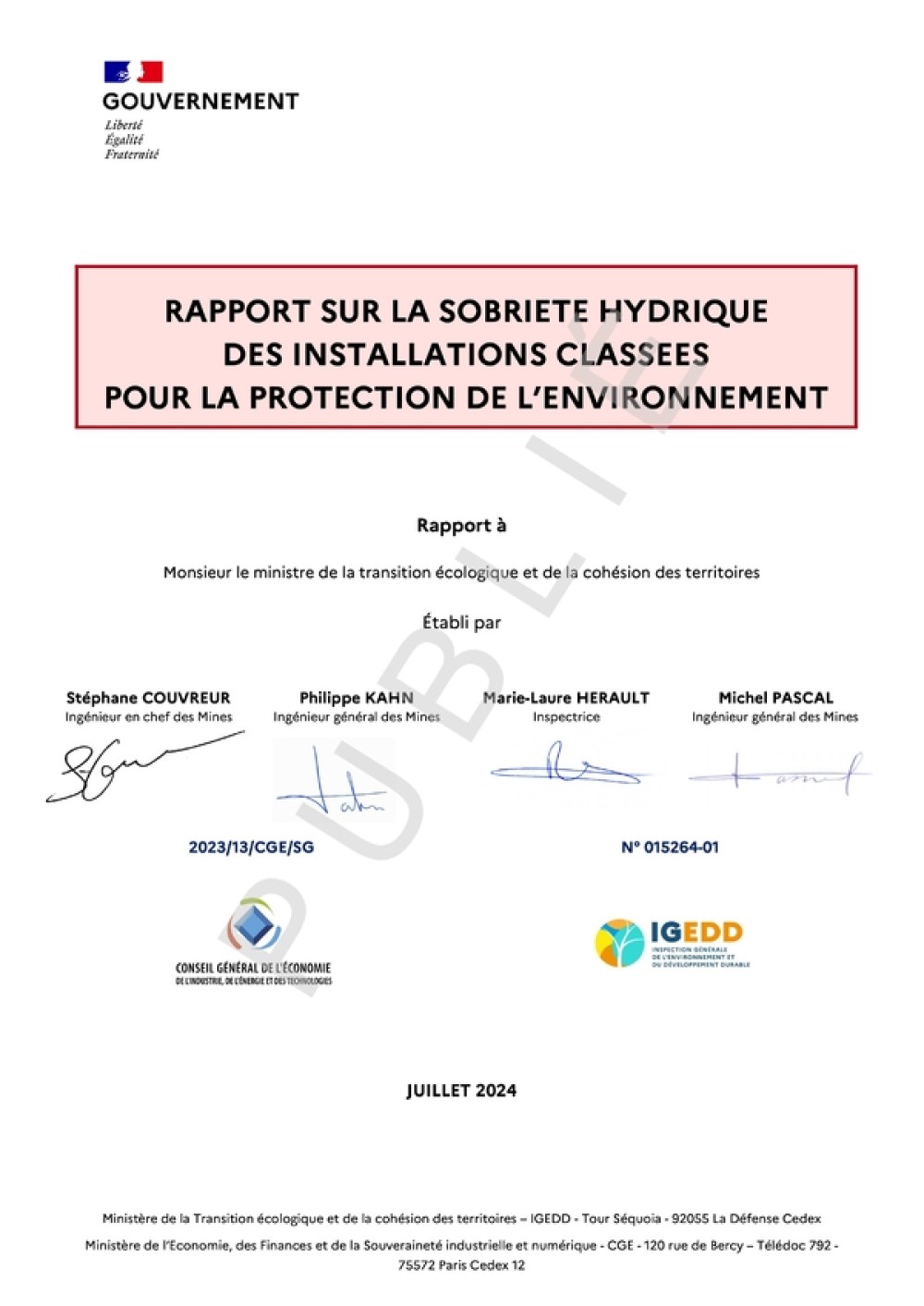 [Publication] Rapport sur la sobriété hydrique des installations classées pour la protection de l'environnement