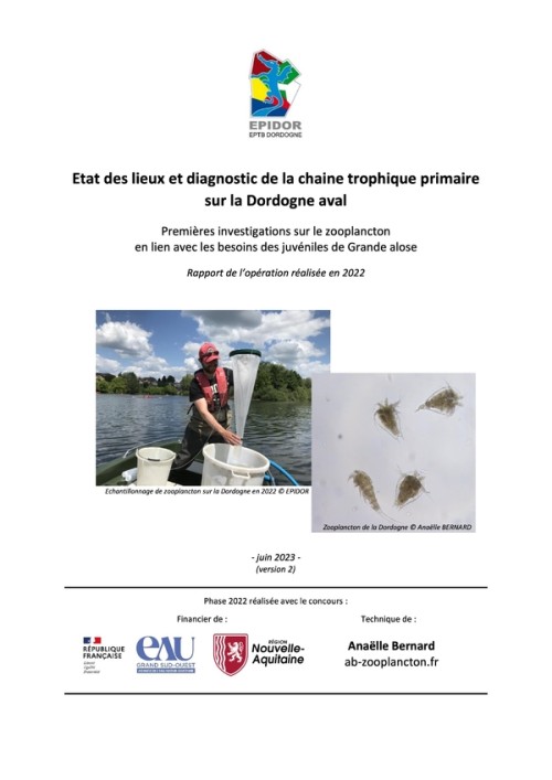 [Publication] Etat des lieux et diagnostic de la chaine trophique primaire sur la Dordogne aval : premières investigations sur le zooplancton en lien avec les besoins des juvéniles de Grande Alose