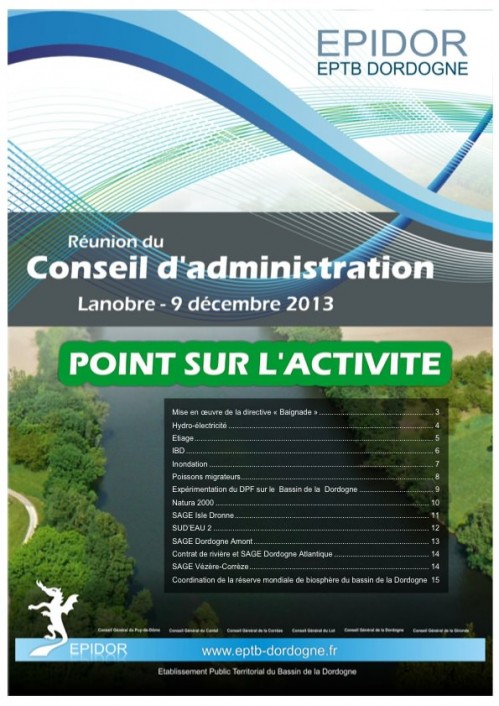 [Publication] Compte rendu de l'activité de l'établissement public EPIDOR pour l'année 2013 - EPTB-Dordogne