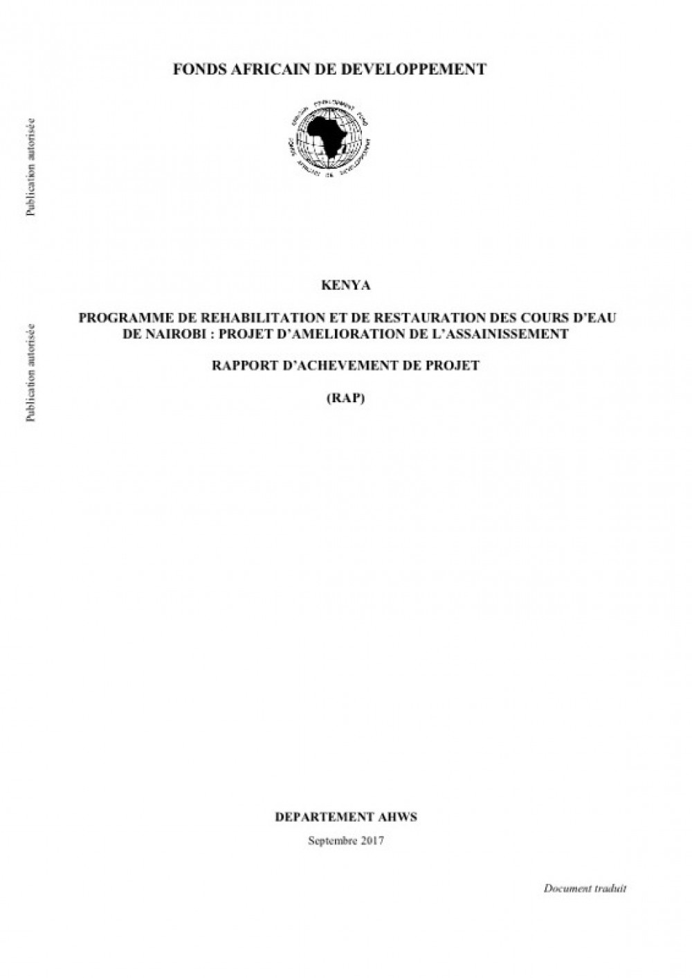 [Publication] Programme de réhabilitation et de restauration des cours d'eau de Nairobi : projet d'amélioration de l'assainissement - Rapport d'achèvement de projet