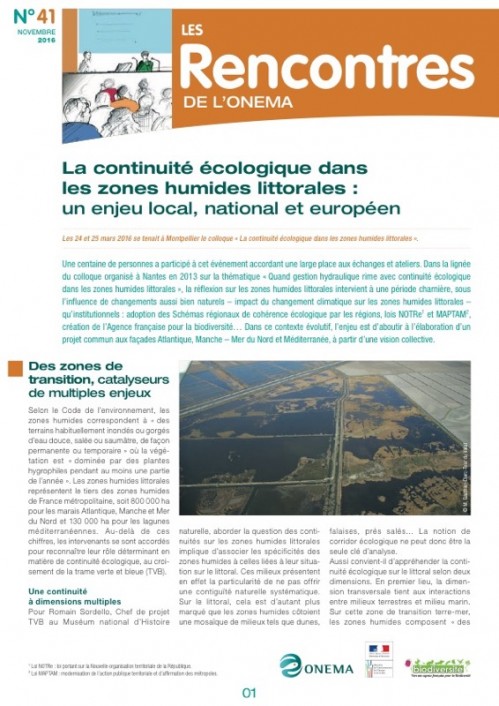 [Publication] La continuité écologique dans les zones humides littorales : un enjeu local, national et européen - Les Rencontres de l'ONEMA