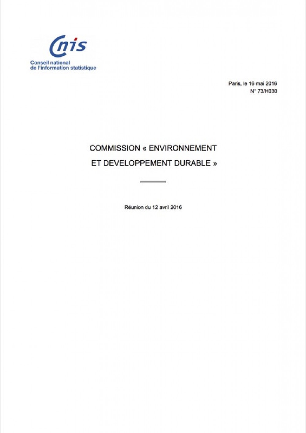[Publication] Ressource, qualité et distribution de l'eau - Conseil National de l'information statistique