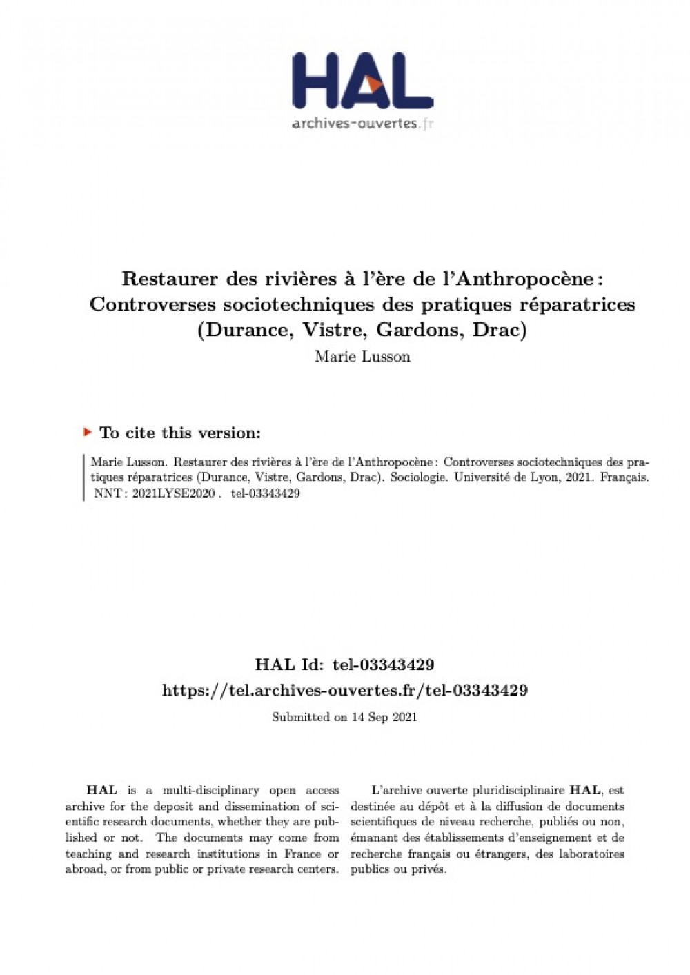 [Publication] Restaurer des rivières à l'ère de l'Anthropocène : controverses sociotechniques des pratiques réparatrices (Durance, Vistre, Gardons, Drac)