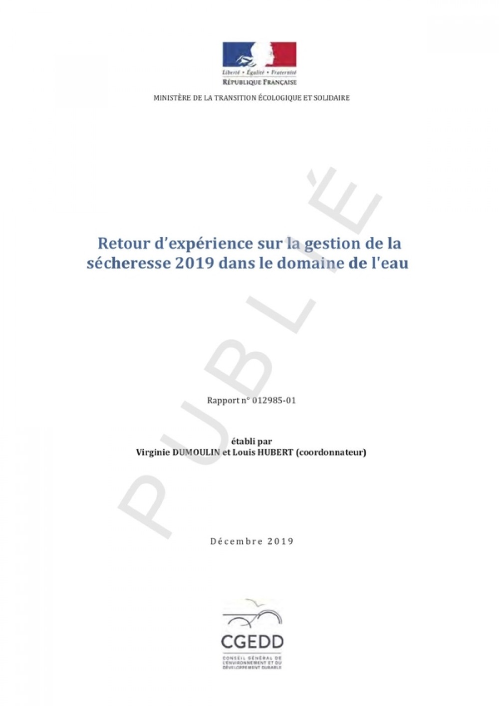 [Publication] Retour d’expérience sur la gestion de la sécheresse 2019 dans le domaine de l'eau - CGEDD