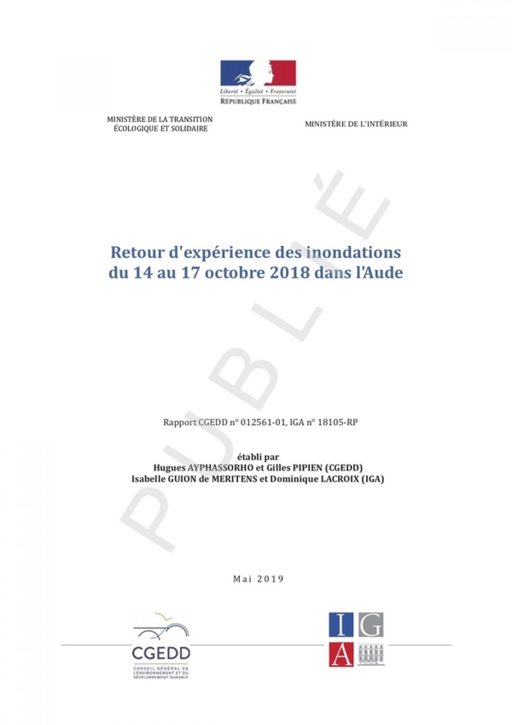 [Publication] Retour d'expérience des inondations du 14 au 17 octobre 2018 dans l'Aude - CGEDD