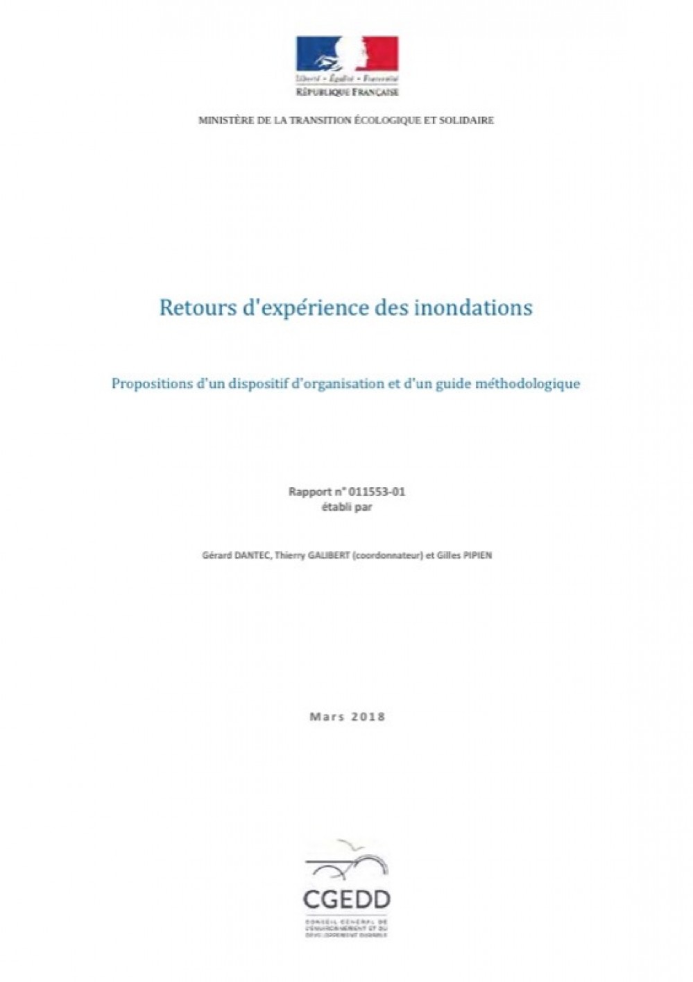 [Publication] Retours d'expérience des inondations - Propositions d'un dispositif d'organisation et d'un guide méthodologique - CGEDD