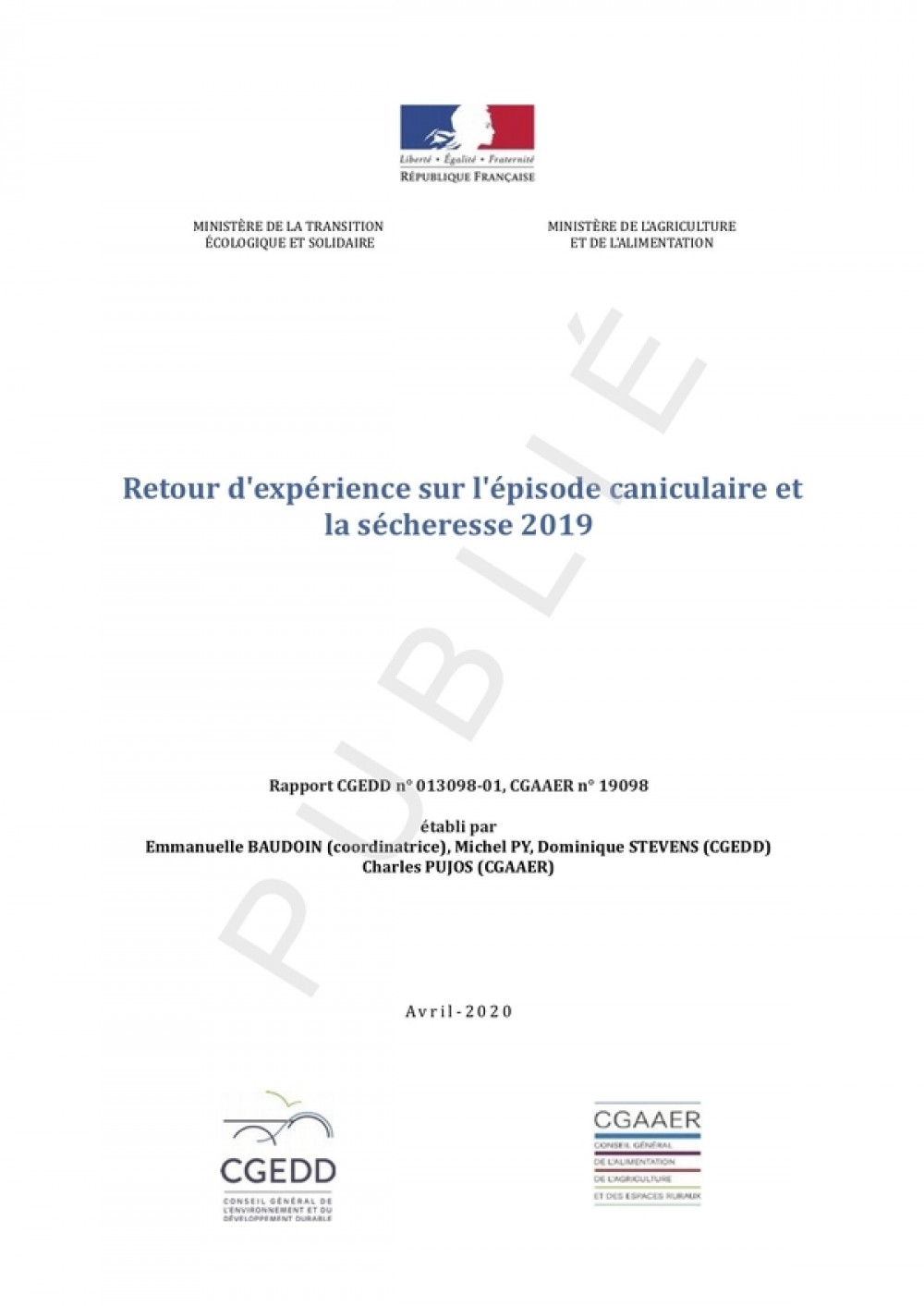 [Publication] Retour d'expérience sur l'épisode caniculaire et la sécheresse 2019 - CGEDD