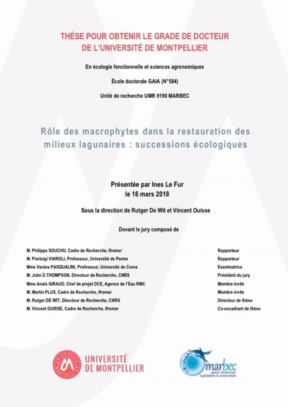 [Publication] Thèses - Rôle des macrophytes dans la restauration des milieux lagunaires : successions écologiques